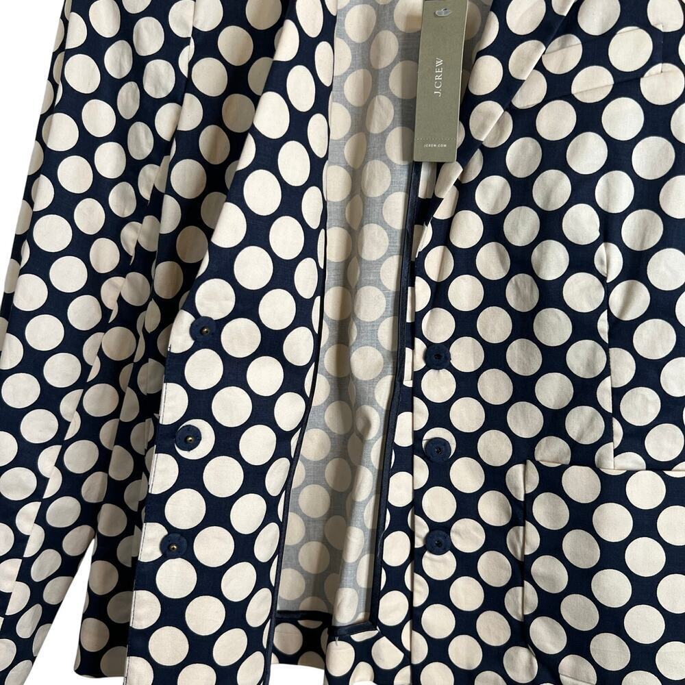 J.Crew Blazer Jacket 98% Cotton Navy Blue with Cream Polka Dots Women’s Size 4 - Picture 4 of 10